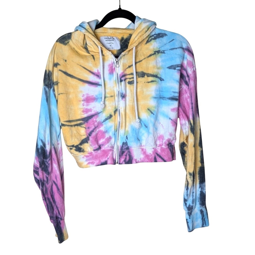 Cropped Tie Dye Zip Hoodie Jr. M Long Sleeve Hooded Y2K Streetwear‎ Retro Lounge